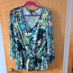 Style & Co. Multicolor Floral V-Neck Blouse